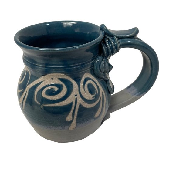 Pottery Coffee Mugs Cups Stoneware  Blue Brown Beige 4 1/2" x 3" - Picture 1 of 6